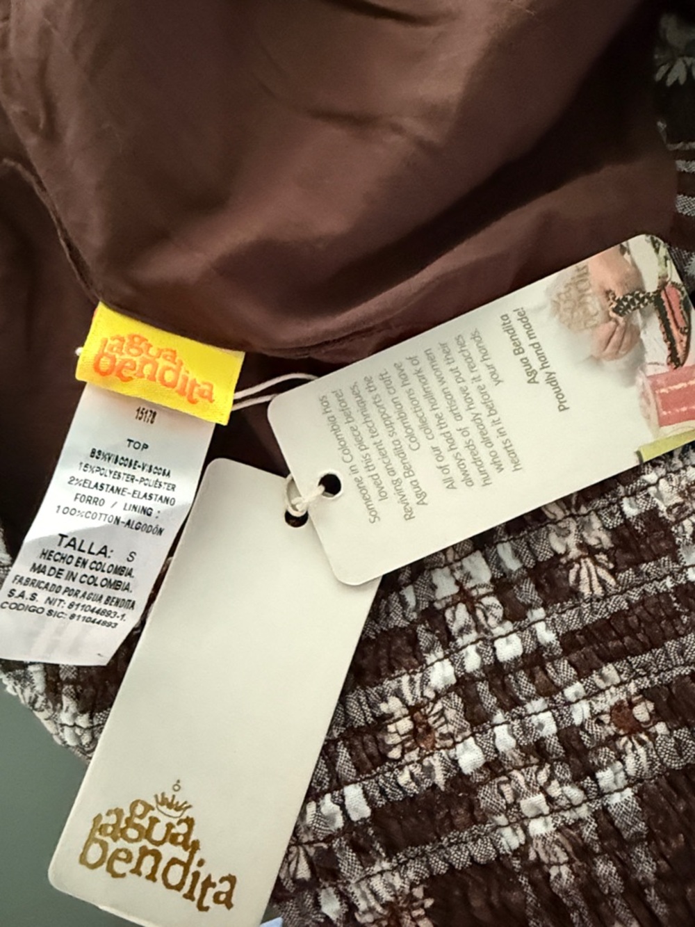 Agua Bendita Brown Floral Plaid Crop Tank Top - Women - Picture 3 of 3